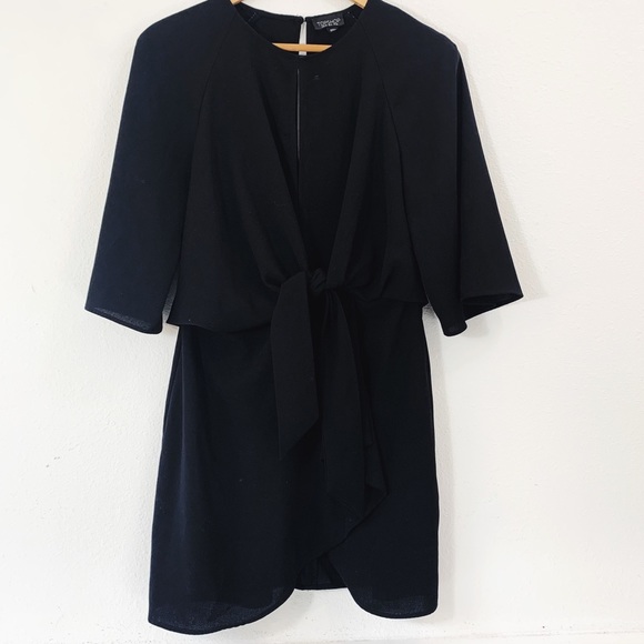 Topshop Dresses & Skirts - Topshop Tie Front Short Sleeve Black Dress US Size 6